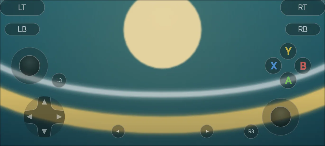 Touch controls in the Modern look over the game: dark glass buttons with colored A, B, X and Y letters.